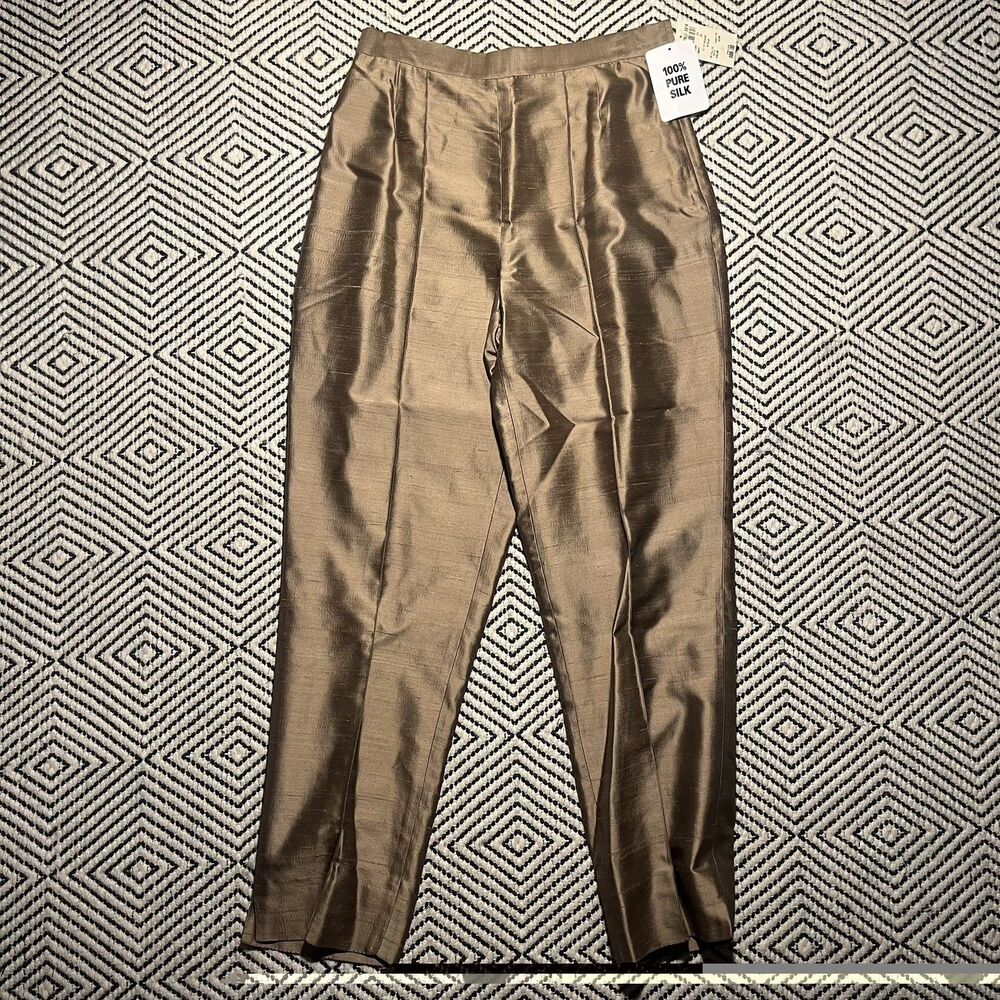 Vintage 100% silk NEW high rise classy eclectic Pants Sz 10p Quiet Luxury